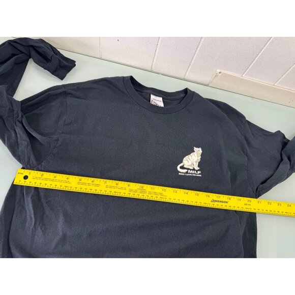 Cat T Shirt "Man I Love Felines"Tee Mens Large L Long Sleeve Black 100% Cotton - Picture 8 of 10